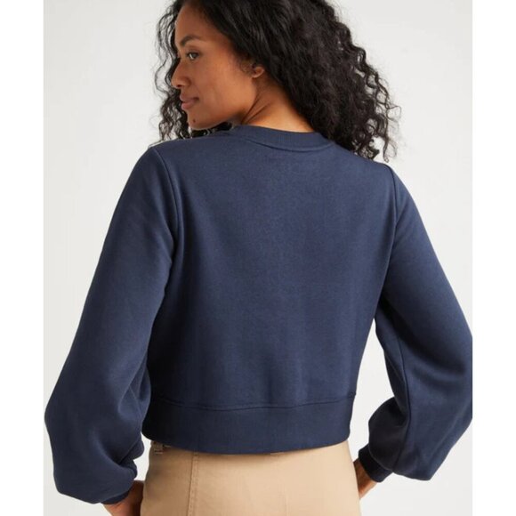 Richer Poorer Navy Blue Recycled Fleece Cropped Sweatshirt - 35372 - Picture 2 of 15